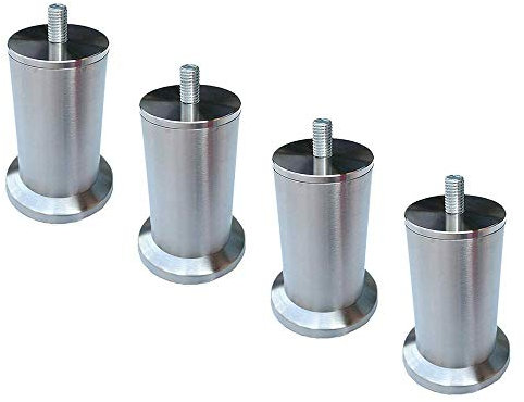 AFDK Sofa Beine Höhenverstellbare Möbelfüße Edelstahl-Gehäuse Beine Metallbett Füße mit M10 (10 mm) Gewinde rund TV Schreibtisch Tischbeine Silber-Satz von 4,58mm