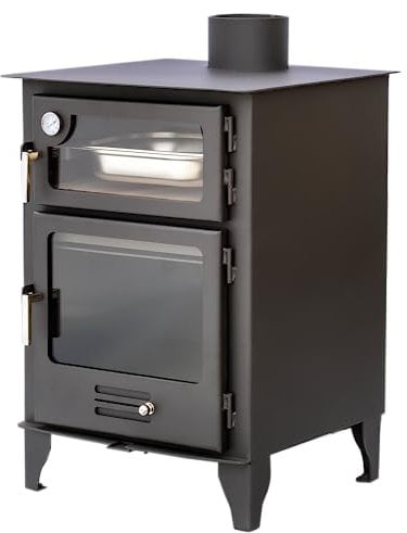 JOIMA - Estufa de Leña Modelo Azuer Horno 8 kW. Incluye Bandeja en Acero Inoxidable para Asados -