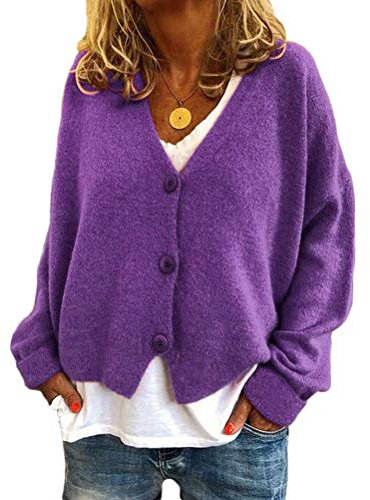 Onsoyours Jacket Trench Coat Femme Gilet Blazer Manteau Hiver Femme Bouton De Mode Long Veste OL Vintage Chaud Manches Longues en Laine B Violet XL