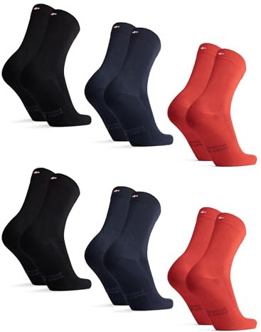 DANISH ENDURANCE Calzini Uomo Fibra di Bambù, Calze Classiche Eleganti in Bamboo, Calzini Estivi Traspiranti, 6 Paia, Multicolore (2x Blu Scuro, 2x Nero, 2x Rosso Acceso), 35-38