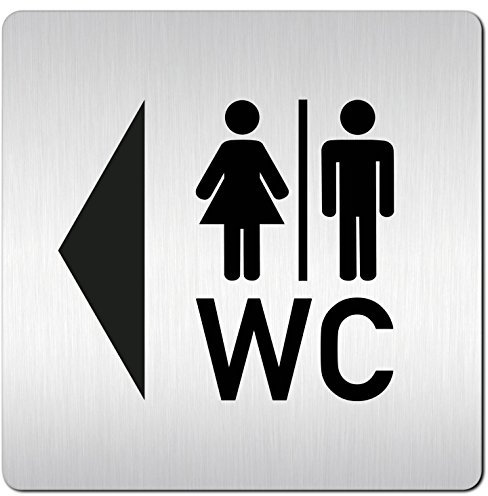 Türschilder24 Panneau de porte XXL • 125 x 125 mm • WC + toilettes pictogramme flèche directionnelle • 1,5 mm en aluminium massif • 100% fabriqué en Allemagne