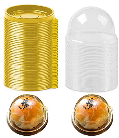 Mini Cake Box, Cupcake Container, Mooncake Boxes Muffin Pod Dome Muffin Single Cupcake Holders Individual Cupcake Containers (Golden, 50pc)