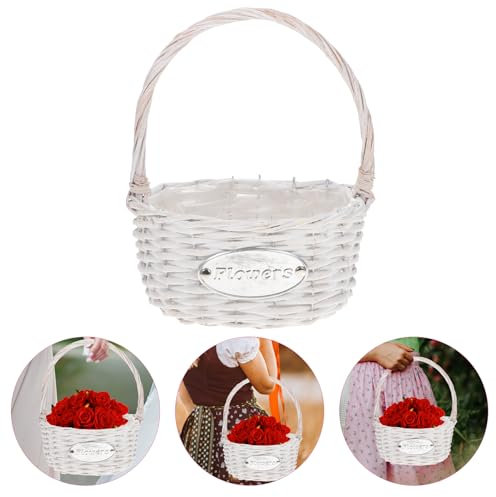 BESTonZON Geflochtener Blumenkorb Weidenkorb Blumenmädchen Korb Hochzeitskorb Weiß Party Festival Hochzeit Fotografie Requisiten Geschenkkörbe Servierkorb Geflochtener Aufbewahrungskorb