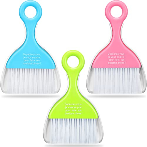 Chengu 3 Pcs Mini Dustpan Brush Set Small Broom for Desk Keyboard Kitchen