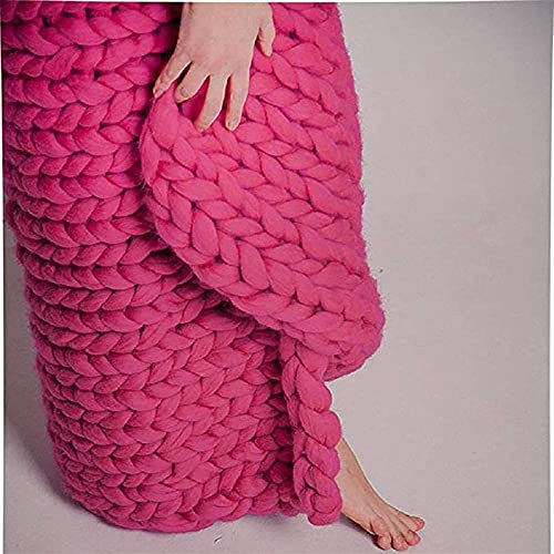 XWCG Grosse Maille Laine Grosse Maille Tricot Tricoté Jette Couverture Laine Tricoté Grande Maille Jeté de Lit Couverture de Canapé Tissée À La Main Décoration D'intérieur,Rose,60 * 60cm