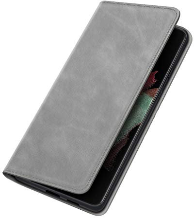 BRAND SET Handyhülle für Sony Xperia 1 IV Stoßfest Ledertasche Flip Case PU Leder+TPU Material Schutzhülle mit Klapphalter Funktion Kartenschlitz Unsichtbarer Magnetverschluss-Grau