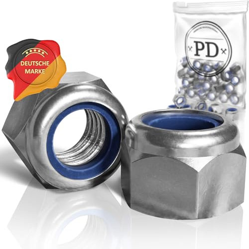 PD® Dadi autobloccanti M8 (DIN 982 / ISO 7040) | Dadi bloccaggio in acciaio inox A2 V2A | Dadi esagonali con parte di bloccaggio in plastica | Dadi di arresto Set di dadi di bloccaggio | 25 pezzi