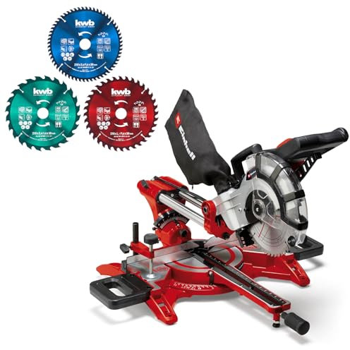 Einhell Zug-Kapp-Gehrungssäge TC-SM 2131/2 Dual (1800 W, 4900 min-^1, integrierte Zugfunktion, Werkstückanschlag, Spannvorrichtung, Laser, inkl. 4 Sägeblättern)