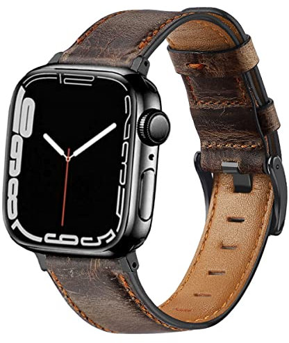 DEALELE Bracelets compatibles avec Apple Watch 49 mm, 46 mm, 45 mm, 44 mm, 42 mm, bracelet de rechange en cuir souple rétro pour iWatch Series 10/9/8/7/6/5/4/3/SE/Ultra, pour homme et femme, café