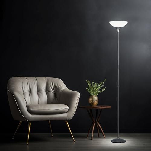 etc-shop Stehleuchte Stehlampe Deckenfluter Wohnzimmerlampe, Schnurschalter, Metall titanfarben weiß, 1x E27 Fassung, DxH 28x180cm