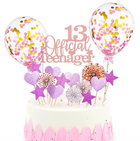 Glitzer 13. Geburtstag Cupcake Topper, Official Teenager 13.Geburtstag Tortendeko Rosa fur Mädchen, 13 Kuchen Topper, 13. Geburtstag Party Kuchen Deko,13 Happy Birthday Kuchen Dekoration (Rosegold)