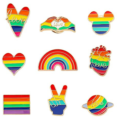 RHQFDM 9 Stück Regenbogen broschen LGBT Abzeichen Brosche Pins Pride Abzeichen Regenbogen Flagge Pin Gay Pride Pins Kit für Pullover Schals Bandanas Rucksack Dekoration