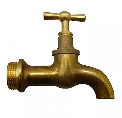 Grifo de jardín de 1/2 para exteriores. Grifo estilo retro de latón con cierre de soleta por apriete. Grifo para pared regulable. Temperatura máxima de 90ºC