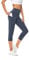 Buepeara Sport Leggings Damen Sporthose mit Taschen, High Waist Tights Laufhose Fitnesshose Für Sport & Alltag -5183-02 3/4 (Blau)/L