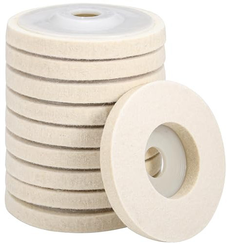 Mornajina 10 Packs 4.5 x 7/8 Round Wool Felt Polishing Wheel Disc Pads Kit for Angle Grinder 7/8 (Model 115/125) for Metal, Marble, Furniture, Car Wax, Granite