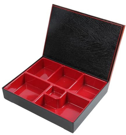 Baoblaze Japanese Bento Box, Traditional Bento Box, 6 Compartments, with Lid, Japanese Sushi Tray Lunch Bento Box for Home Business, B