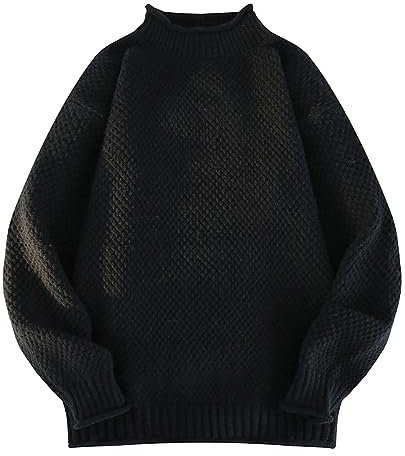 Generisch Pullover Für Herren, Schmaler Rundhals Gestreifter Pullover Herren Casual Pulli Sweater Pullover Slim Fit Norweger Pullover Mit Reissverschluss & Strickjacken Pullover (L, Black)