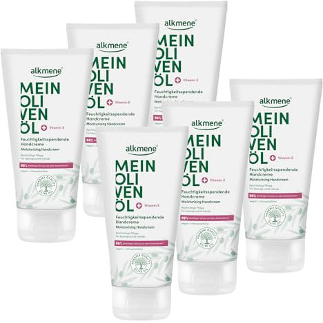 alkmene 6x Handcreme für sehr trockene Hände 75 ml - 96% bestätigen Schutz vor dem Austrocknen - Feuchtigkeitsspendende Hand Creme mit Olivenöl - Handcreme Männer & Frauen - Handpflege vegan