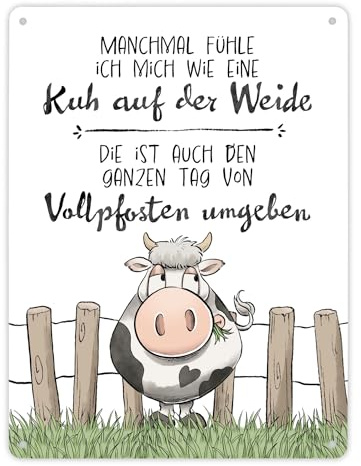 Kuh Metallschild XL in 21x28 cm mit Spruch Von Vollpfosten umgeben wie eine Kuh Perfekt für genervte Kollegen im Büro Ideal für den Schreibtisch bei schlechter Arbeit