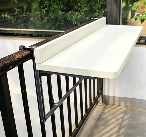 Tavolo Pieghevole da Balcone sospeso, 5 Altezze Regolabili Tavolo con ringhiera Regolabile a Parete per Patio,Tavolo da Appendere per Giardino, Terrazza, Cortile, Tavolo da Ringhiera Ribaltabile