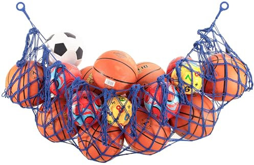 Sports Ball Storage Net,Hanging Basket Organizer Net for Basketballs,Volleyballs Soccer, Sport Equipment Organizer Storage Mesh Bag,Garage Ball Storage,Football Soccer Sports Ball Mesh Net (Blue)