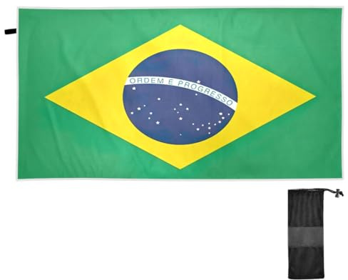 CHIFIGNO Brasilien-Flagge, leicht, groß, Strandtuch, übergroß, niedlich, Badetücher, 180,3 x 78,7 cm, schnell trocknend, Stranddecke, für Camping, Schwimmen, Yoga, Pool