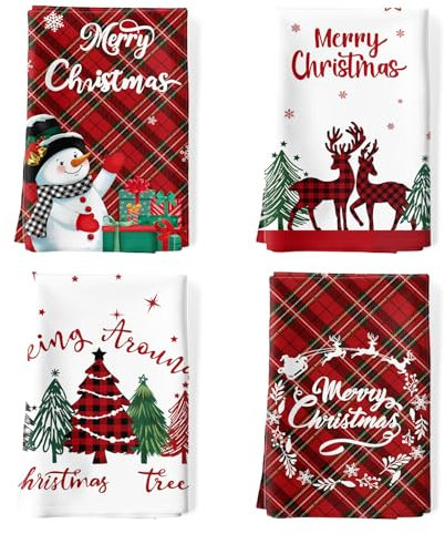 Arquiel 4er Set Geschirrtücher Winter Weihnachtsbaum Weihnachten Küchentücher Dekorative 100% Baumwolle Trockentücher Saugstarke Geschenk für den Urlaub Einweihungsfeier 48 cm x 70 cm