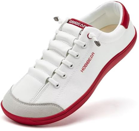 HOBIBEAR Chaussures pieds nus femme homme largeur minimaliste Outdoor Trail Running Chaussures de marche, Blanc / Rouge, 40 EU Weit