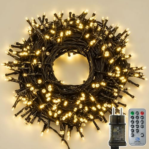 A.bigwhale 300 LED Lichterkette Außen, Lichterkette Außen Innen Strom Warmweiß 30m Lichterketten Weihnachtsbaum, IP44 Wasserdicht 8 Modi Weihnachtsbeleuchtung für Garten Hochzeit Weihnachten Party