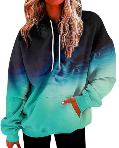 HOOUDO Tagesangebot: Langärmliges Sweatshirt für Damen mit Taschen, Buchstaben-Farbverlauf und Kapuze - Blau, L