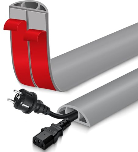 Kabelkanal selbstklebend Kabelbrücke Boden PVC Kabelkanal flexibel Kabelschacht flach Kabelabdeckung für Kabel Verstecken und Kabelschutz (Grau, 50mm×1m)