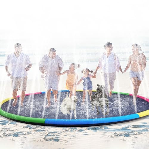 Lewtemi 15 ft Extra Large Non Slip Splash Pad 180 for Adult and Dog Giant Outdoor Thicken Sprinkler Pool Summer Toys Fun Backyard Play Fountain Mat for Pet Dog Family (Cute Style)
