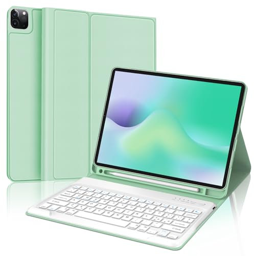 SENGBIRCH Custodia con Tastiera per iPad Pro 12,9 6ª/5ª/4ª/3ª Generazione, Layout Italiano QWERTY Rimovibile Wireless Bluetooth Tastiera, Custodia con Portapenne Supporta Ricarica, Verde Chiaro