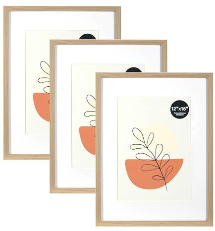 KAIWIN Bilderrahmen 30x40cm Grau 3er Set mit Passepartout 21x30 cm (A4) | Bilderrahmen 30x40, Holz rahmen mit Acrylglas zum Aufhängen | Posterrahmen, Natur Amerikanische Weiß-Eiche