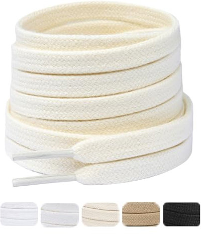 Stepace 2 Pares Cordones Planos de 100% algodón 8 mm de Ancho Cordones para Zapatillas y Zapatos Deportivas Cordones de Deportivo Reemplazo Crema 110