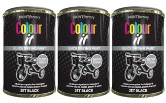 SDMAX Jet Black Gloss Paint Tin, Durable And Long Long-Lasting Protection, Non-Cracking, Quick Drying, Easy To Use, Interior And Exterior Use On Metal, Plastic, Wood, 300ml (3PCS)