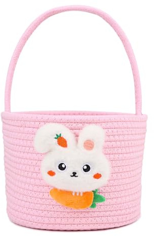 SULOLI Easter Baskets Empty,Easter Egg Baskets Easter Bunny Basket Kids Easter Basket Pink Basket for Easter Eggs Easter Baskets with Handle