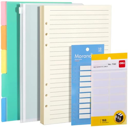 YOYEAH A5 Papier Nachfüll Set - Liniertes Notizpapier, Ordner Trennblätter, Haftnotizen & Umschläge, ideal für A5 Einlagen 2025, Notizblock & Ringbuch