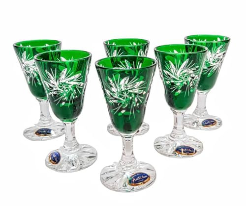 MaRika Lot de 6 verres à vodka en cristal peint à la main Vert émeraude 40 ml – Design élégant et unique
