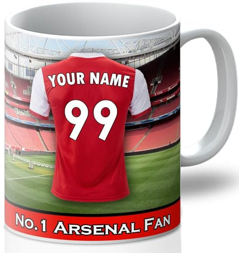Personalised Gunners Mug - Customise with A Name and Number for The Shirt and A Message On The Back of The Cup