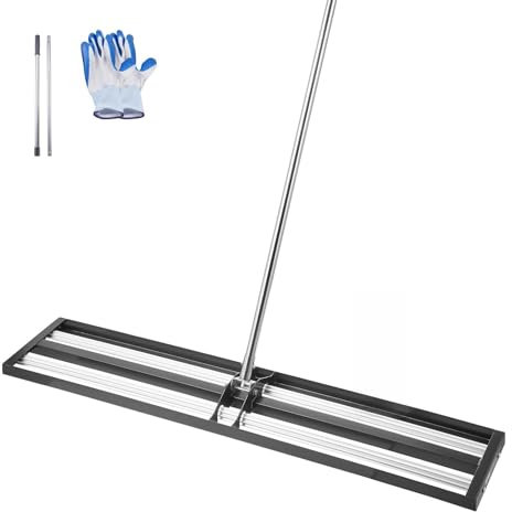 VEVOR Rastrillo Nivelador de Césped con Mango Ajustable de 2130 mm, Placa de Suelo de 254 x 1219 mm, Nivelador de Suelo de Metal Resistente y Resistente al Óxido para Cancha de Golf, Patio, Negro