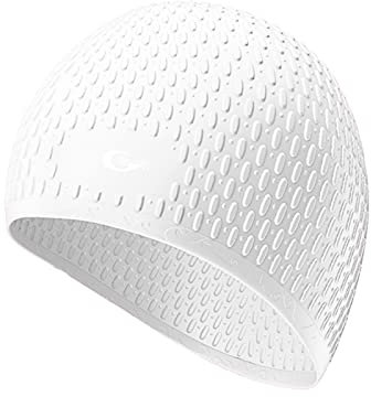 ETZRYSYB Gorro de natación de silicona impermeable para proteger las orejas, pelo largo, gorro de piscina, tamaño libre para hombres y mujeres adultos (blanco)