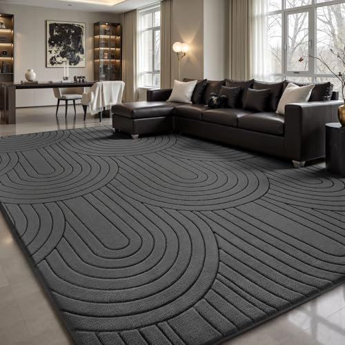 Sour Lemon Teppich Wohnzimmer 140x200cm, 3D Halbkreismuster Teppichd Grau Waschbarer Teppich Flauschige Carpets Schlafzimmer Carpet Gegend Kurzflor Flauschig Rutschmatte Kinderzimmer Teppiche