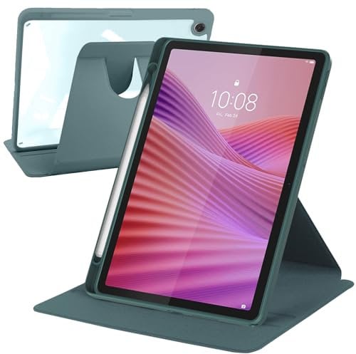 A-BEAUTY Rotierende Hülle Kompatibel mit Samsung Galaxy Tab S7 FE 2021/S8 Plus 2022/S7 Plus 2020 12,4 Zoll mit S Pen Halter, 360° Drehbare Ständer Klare Rückseite, Dunkelgrün
