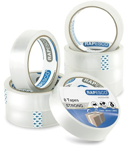 Rapesco 1808 Nastro Adesivo Trasparente, Rotoli da 25 mm x 66 m, Ricariche di Nastro, Confezione da 8