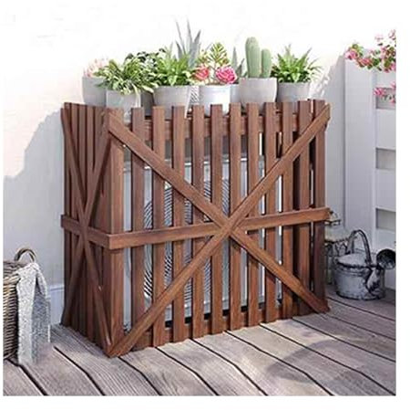 Housse de climatiseur en bois massif avec persiennes pour écran d'intimité extérieur et poubelle, pompes de piscine, abri en bois marron durable (105 x 50 x 95 cm)