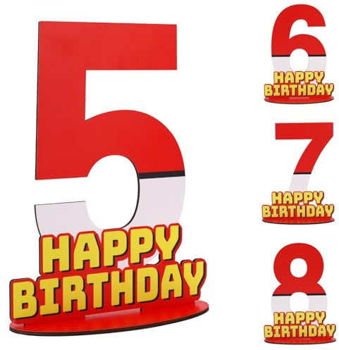 SAVITA Rot-Weißes Geburtstagsschild als Tafelaufsatz, Holzdeko Happy Birthday für Jungen und Mädchen Tischdekoration (Nummer 5)