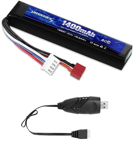 URGENEX Airsoft Battery 11.1 V 1400 mAh Lipo Battery with Dean-Style T Connector 30C High Discharge Rate Rechargeable 3S Lipo Battery for Airsoft