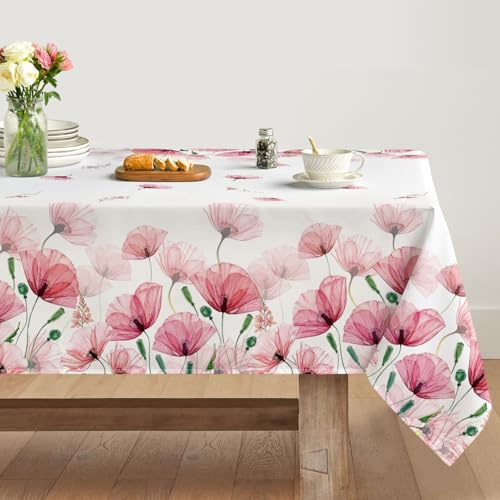Artoid Mode Klatschmohn Blätter Frühling Tischdecke 140x180 cm, Saisonnal Sommer Fleckschutz Tischwäsche Küche Dekoration Party Dekor