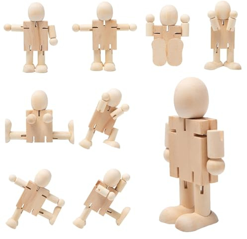 Fleymu 8 Stück Holzfiguren zum Bemalen - Bewegliche Holzmännchen Gliederpuppen - DIY Holz Spielfiguren zum Basteln und Malen für Weihnachten